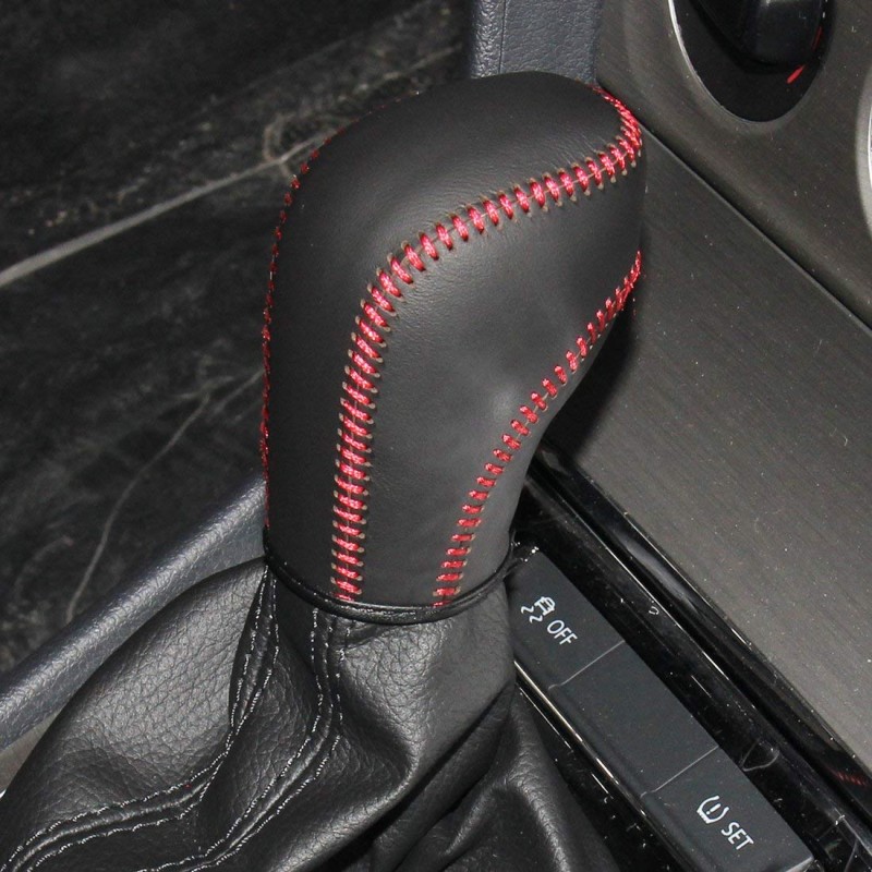 Loncky Black Genuine Leather Custom Car Gear Shift Knob Cover For Volkswagen Vw Atlas Automatic